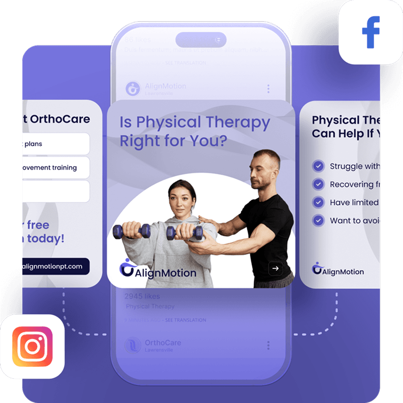 Social Media Content for Physical Therapy Clinics Example Instagram and Facebook posts from a physical therapy clinic promoting patient education and engagement